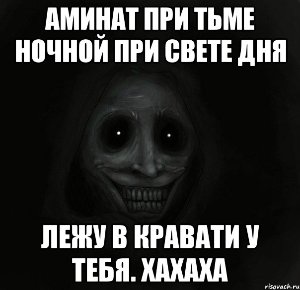 Аминат при тьме ночной при свете дня Лежу в кравати у тебя. хахаха, Мем Ночной гость