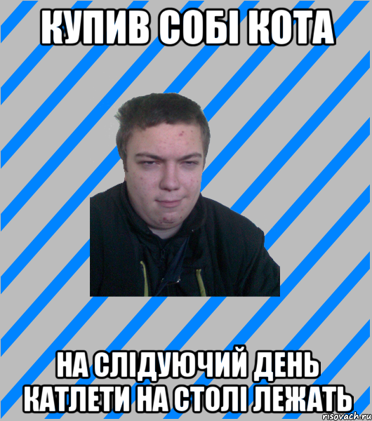 купив собі кота на слідуючий день катлети на столі лежать