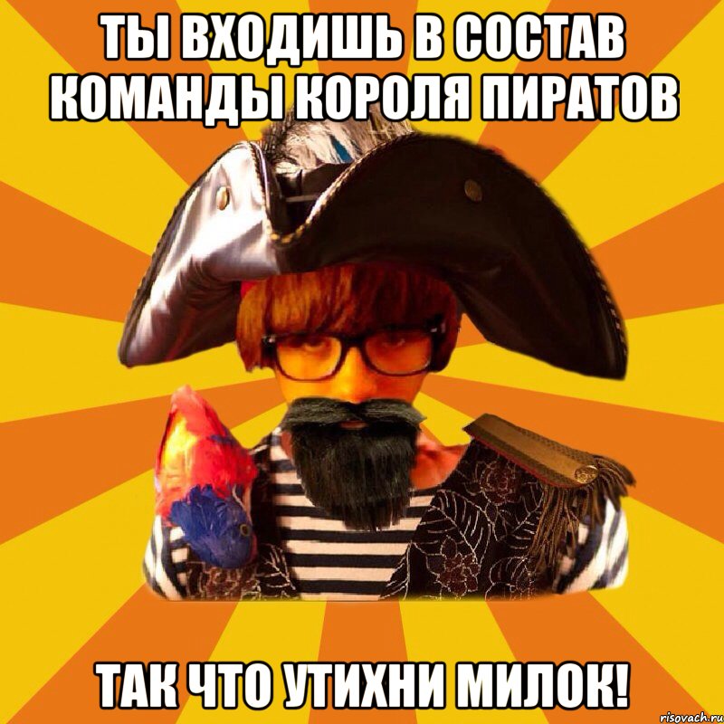 ты входишь в состав команды короля пиратов так что утихни милок!