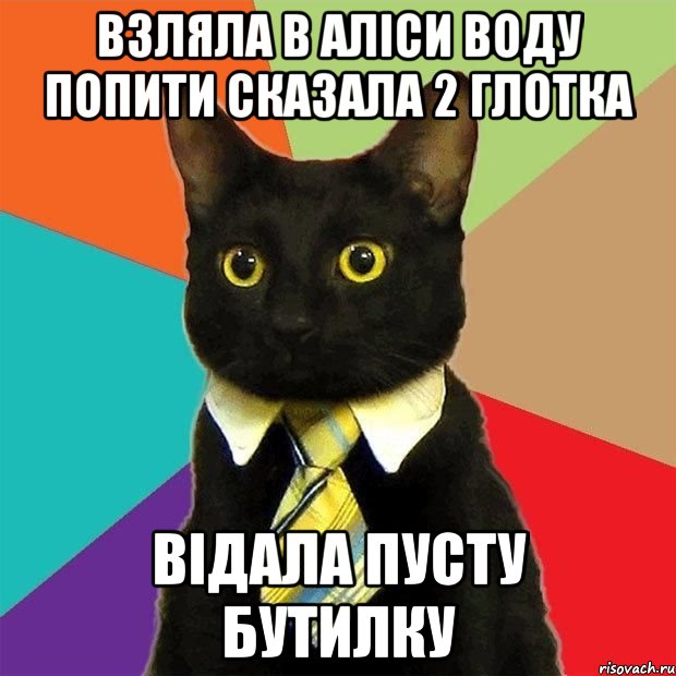 взляла в аліси воду попити сказала 2 глотка відала пусту бутилку, Мем  Кошечка