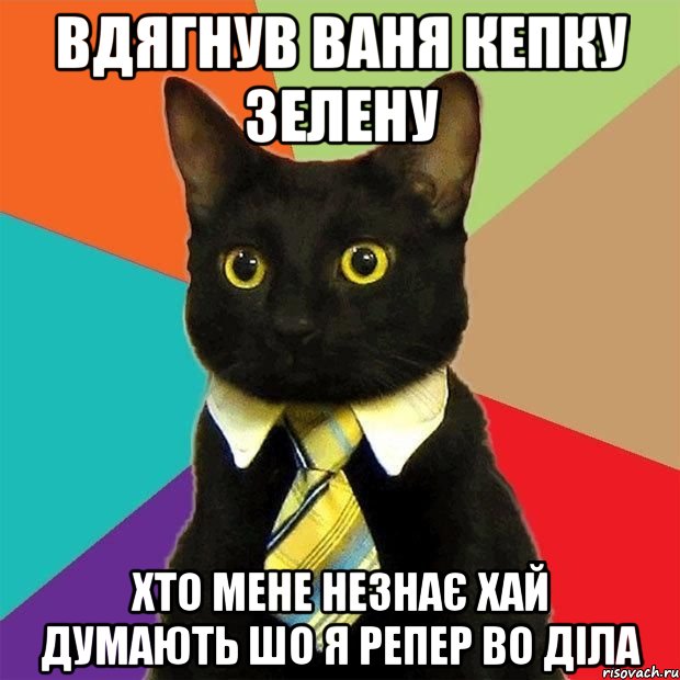 вдягнув ваня кепку зелену хто мене незнає хай думають шо я репер во діла, Мем  Кошечка