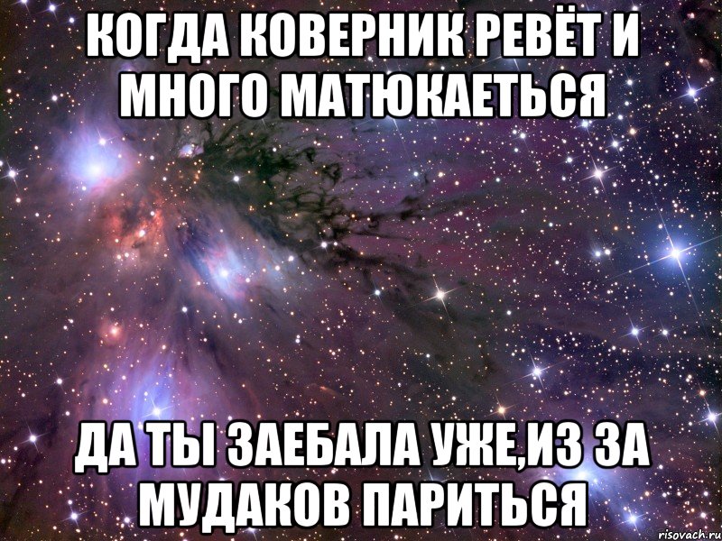 когда коверник ревёт и много матюкаеться да ты заебала уже,из за мудаков париться, Мем Космос