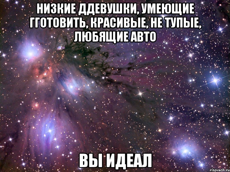 НИЗКИЕ ДДЕВУШКИ, УМЕЮЩИЕ ГГОТОВИТЬ, КРАСИВЫЕ, НЕ ТУПЫЕ, ЛЮБЯЩИЕ АВТО ВЫ ИДЕАЛ, Мем Космос