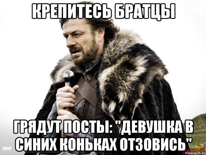 Крепитесь братцы Грядут посты: "девушка в синих коньках отзовись", Мем Зима близко крепитесь (Нед Старк)