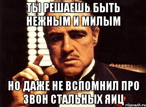 ты решаешь быть нежным и милым но даже не вспомнил про звон стальных яиц, Мем крестный отец