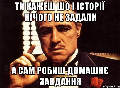 ти кажеш шо і історії нічого не задали а сам робиш домашнє завдання, Мем крестный отец