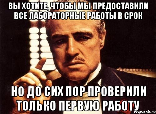 вы хотите, чтобы мы предоставили все лабораторные работы в срок но до сих пор проверили только первую работу, Мем крестный отец