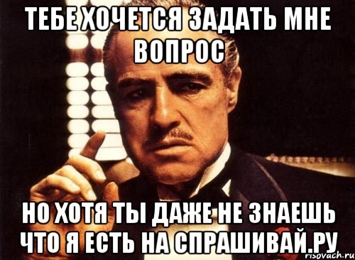 тебе хочется задать мне вопрос но хотя ты даже не знаешь что я есть на спрашивай.ру, Мем крестный отец