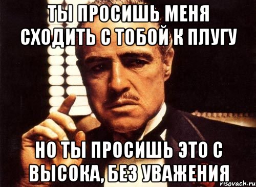 ты просишь меня сходить с тобой к плугу но ты просишь это с высока, без уважения, Мем крестный отец