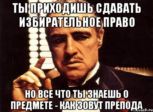 ты приходишь сдавать избирательное право но все что ты знаешь о предмете - как зовут препода, Мем крестный отец