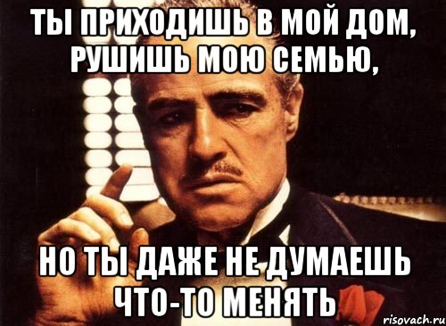 ты приходишь в мой дом, рушишь мою семью, но ты даже не думаешь что-то менять, Мем крестный отец