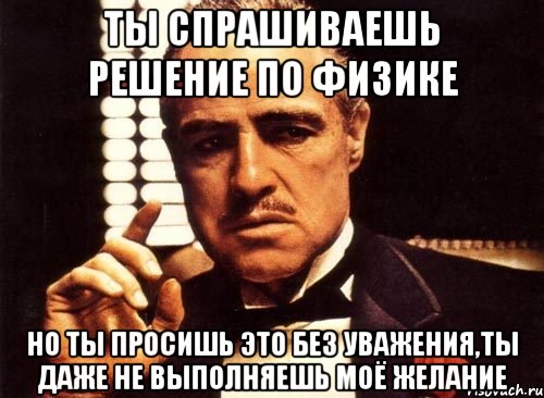 ты спрашиваешь решение по физике но ты просишь это без уважения,ты даже не выполняешь моё желание, Мем крестный отец