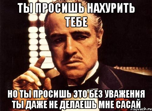 ты просишь нахурить тебе но ты просишь это без уважения ты даже не делаешь мне сасай, Мем крестный отец