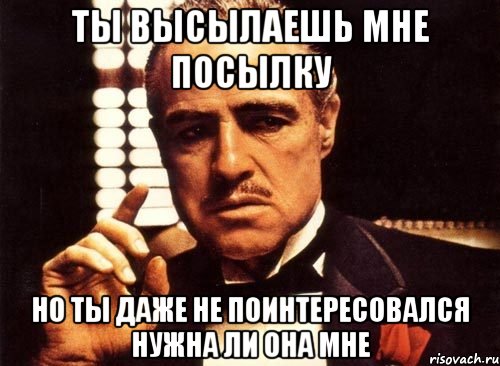 ты высылаешь мне посылку но ты даже не поинтересовался нужна ли она мне, Мем крестный отец