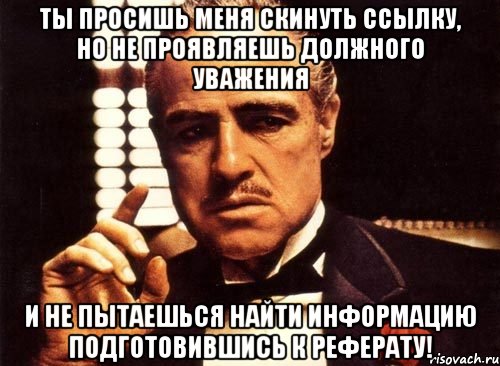 Ты просишь меня скинуть ссылку, но не проявляешь должного уважения и не пытаешься найти информацию подготовившись к реферату!, Мем крестный отец