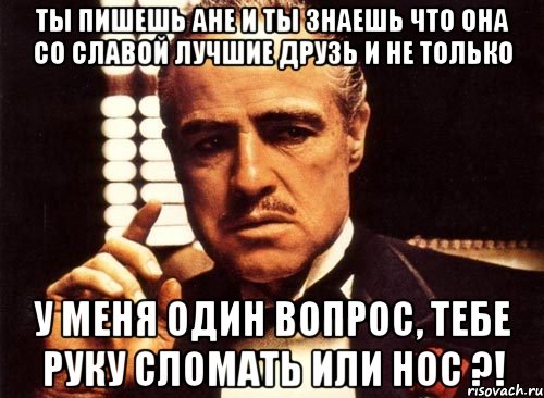 ты пишешь Ане и ты знаешь что она со славой лучшие друзь и не только у меня один вопрос, тебе руку сломать или нос ?!, Мем крестный отец