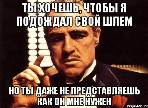 Ты хочешь, чтобы я подождал свой шлем но ты даже не представляешь как он мне нужен, Мем крестный отец