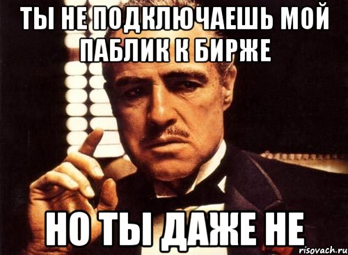 ТЫ НЕ ПОДКЛЮЧАЕШЬ МОЙ ПАБЛИК К БИРЖЕ НО ТЫ ДАЖЕ НЕ, Мем крестный отец