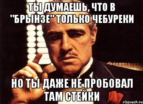 ты думаешь, что в "брынзе" только чебуреки но ты даже не пробовал там стейки, Мем крестный отец