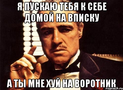 Я пускаю тебя к себе домой на вписку А ты мне хуй на воротник, Мем крестный отец