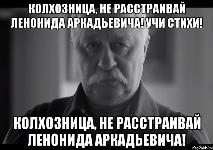 колхозница, не расстраивай ленонида аркадьевича! учи стихи! колхозница, не расстраивай ленонида аркадьевича!, Мем Не огорчай Леонида Аркадьевича