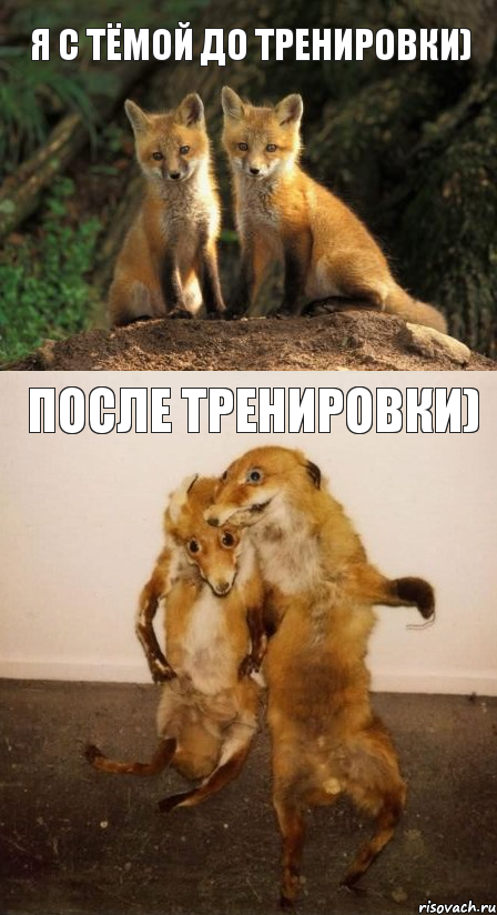 Я с тёмой до тренировки) После тренировки)