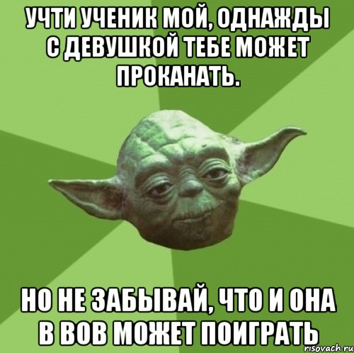 учти ученик мой, однажды с девушкой тебе может проканать. но не забывай, что и она в вов может поиграть, Мем Мастер Йода