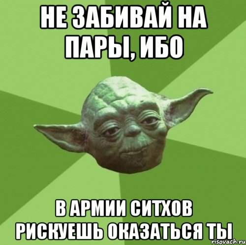 не забивай на пары, ибо в армии ситхов рискуешь оказаться ты, Мем Мастер Йода
