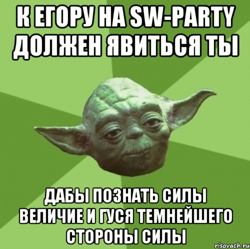 К Егору на SW-Party должен явиться ты Дабы познать силы величие и Гуся Темнейшего Стороны силы, Мем Мастер Йода