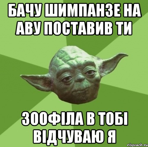 бачу шимпанзе на аву поставив ти зоофіла в тобі відчуваю я, Мем Мастер Йода