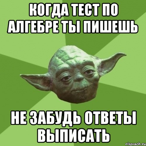 Когда тест по алгебре ты пишешь Не забудь ответы выписать, Мем Мастер Йода