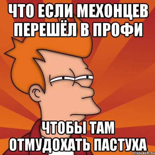 что если мехонцев перешёл в профи чтобы там отмудохать пастуха, Мем Мне кажется или (Фрай Футурама)