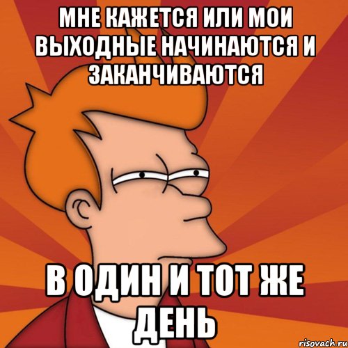 мне кажется или мои выходные начинаются и заканчиваются в один и тот же день, Мем Мне кажется или (Фрай Футурама)