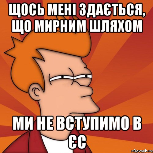 Щось мені здається, що мирним шляхом ми не вступимо в ЄС, Мем Мне кажется или (Фрай Футурама)