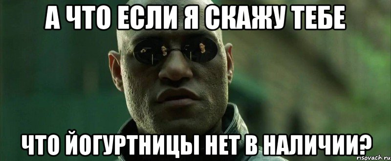 А что если я скажу тебе что йогуртницы нет в наличии?, Мем  морфеус