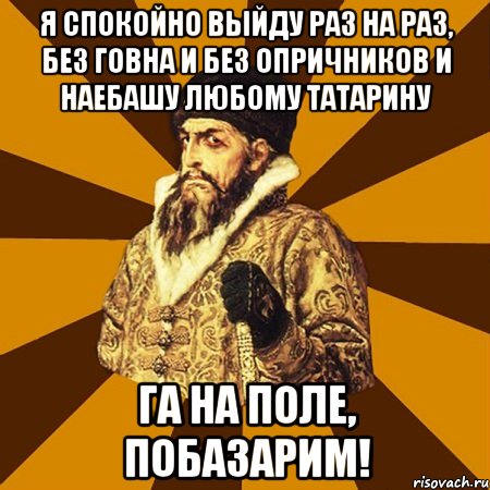 я спокойно выйду раз на раз, без говна и без опричников и наебашу любому татарину га на поле, побазарим!, Мем Не царское это дело