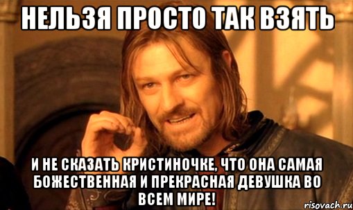 НЕЛЬЗЯ ПРОСТО ТАК ВЗЯТЬ И НЕ СКАЗАТЬ КРИСТИНОЧКЕ, ЧТО ОНА САМАЯ БОЖЕСТВЕННАЯ И ПРЕКРАСНАЯ ДЕВУШКА ВО ВСЕМ МИРЕ!, Мем Нельзя просто так взять и (Боромир мем)