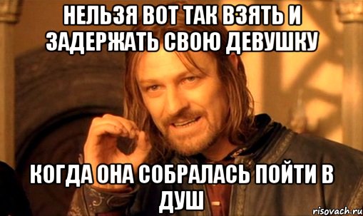 Нельзя вот так взять и задержать свою девушку Когда она собралась пойти в душ, Мем Нельзя просто так взять и (Боромир мем)