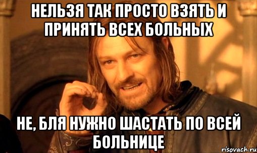 Нельзя так просто взять и принять всех больных не, бля нужно шастать по всей больнице, Мем Нельзя просто так взять и (Боромир мем)