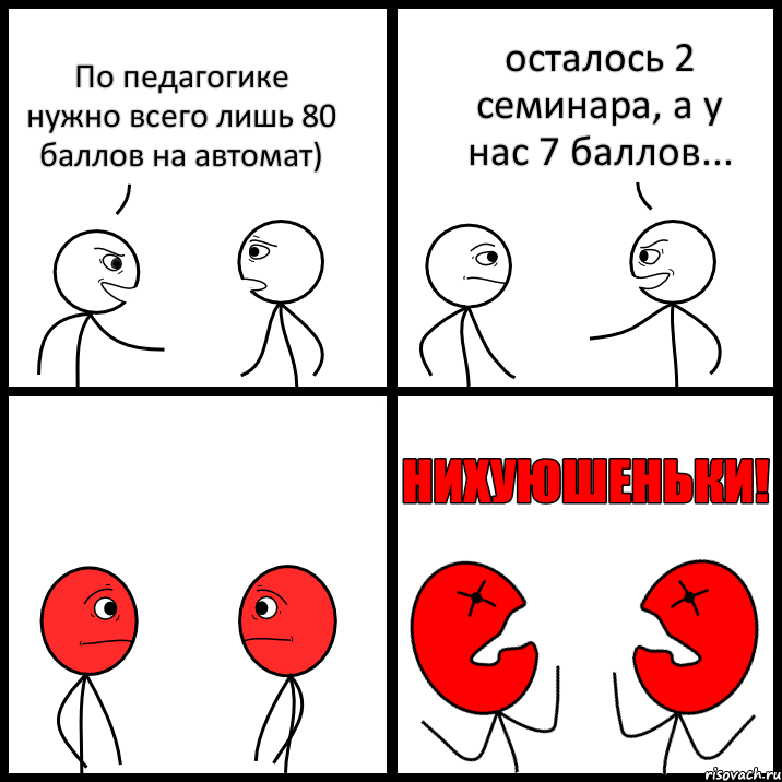 По педагогике нужно всего лишь 80 баллов на автомат) осталось 2 семинара, а у нас 7 баллов..., Комикс НИХУЮШЕНЬКИ