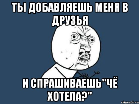 Ты добавляешь меня в друзья и спрашиваешь"чё хотела?", Мем Ну почему