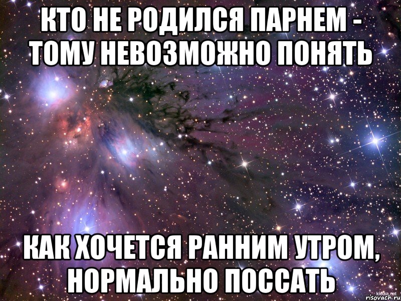 кто не родился парнем - тому невозможно понять как хочется ранним утром, нормально поссать, Мем Космос