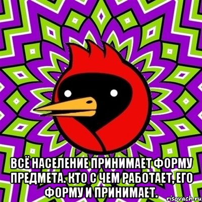  Всё население принимает форму предмета. Кто с чем работает, его форму и принимает., Мем Омская птица