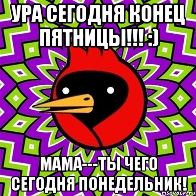 ура сегодня конец пятницы!!! :) Мама---ты чего сегодня понедельник!, Мем Омская птица
