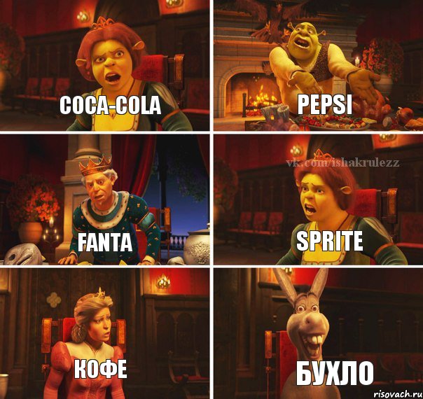 Coca-cola Pepsi Fanta Sprite Кофе Бухло, Комикс  Шрек Фиона Гарольд Осел