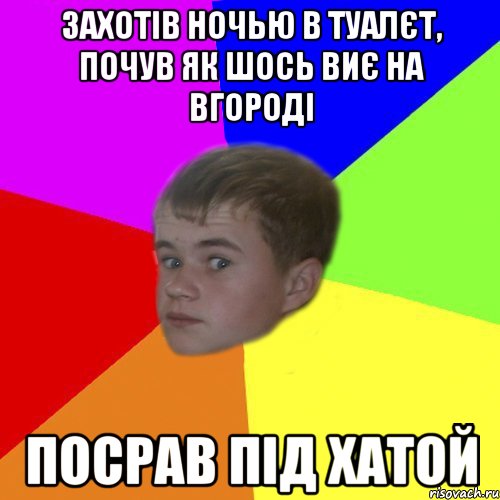 захотів ночью в туалєт, почув як шось виє на вгороді посрав під хатой