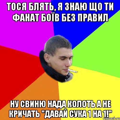 тося блять, я знаю що ти фанат боїв без правил ну свиню нада колоть а не кричать "давай сука 1 на 1!"