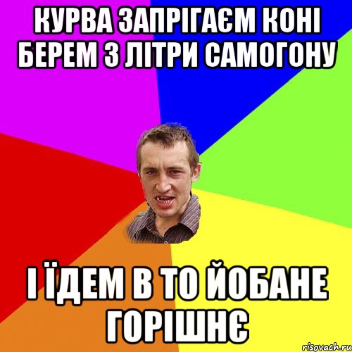 курва запрігаєм коні берем 3 літри самогону і їдем в то йобане горішнє, Мем Чоткий паца