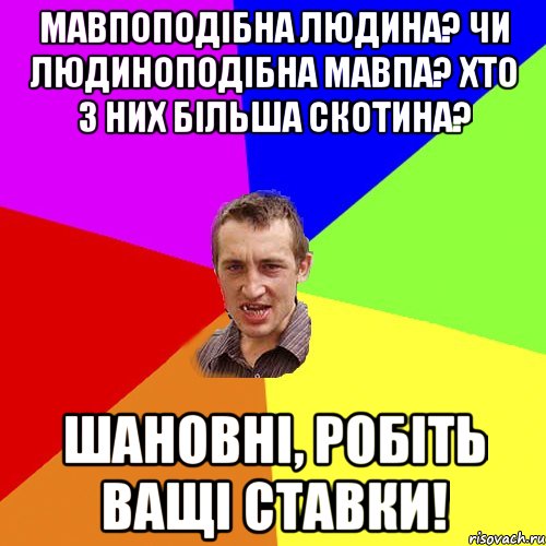 мавпоподібна людина? чи людиноподібна мавпа? хто з них більша скотина? шановні, робіть ващі ставки!, Мем Чоткий паца