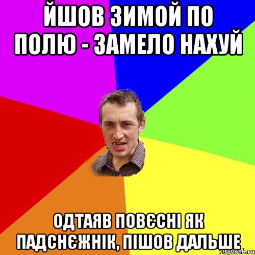 йшов зимой по полю - замело нахуй одтаяв повєсні як падснєжнік, пішов дальше, Мем Чоткий паца